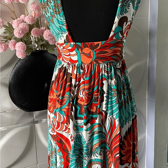 Milly New York Orange & Turquoise Floral Sun Dress Size Small - Picture 3 of 9